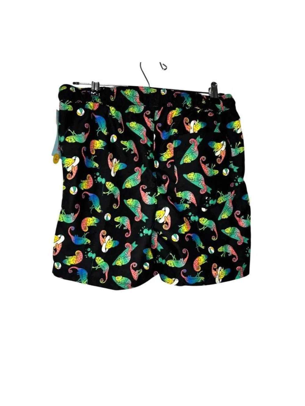 NWT Boys L 10/12 Husky Black Chameleon Print Swim Trunks UPF 50+ Above The Knee